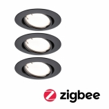 Paulmann LED beépíthető spot Smart Home Zigbee Base Coin alapcsomag forgatható D90mm kör 3x4,9W 230V szabályozható 3000K matt fekete
