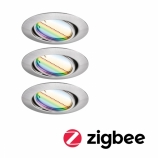 Paulmann LED beépíthető spot Smart Home Zigbee Base Coin alapcsomag forgatható D90mm kör 3x4,9W 230V szabályozható RGBW+ szálcsiszolt acél