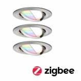Paulmann LED Smart Home Zigbee Nova Plus Coin mennyezetbe épített forgatható okos spot lámpa alapszett kör IP23 230V dimmelhető RGBW+ LED modul (RGB+2700-6500K) 3x6W szálcsiszolt acél