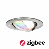 Paulmann LED Smart Home Zigbee Nova Plus Coin mennyezetbe épített forgatható okos spot lámpa bővítő kör IP23 230V dimmelhető RGBW+ LED modul (RGB+2700-6500K) 3x6W szálcsiszolt acél