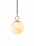 Halo Design Stockholm függesztett üveg gömblámpa D18 E27 opál/márvány barna/öregített sárgaréz