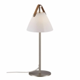 Nordlux Strap asztali lámpa üveg/bőr fényforrás nélkül G9 foglalat opálfehér/nikkel